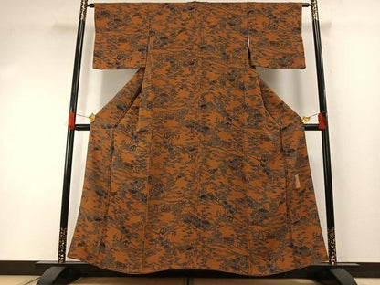 平和屋着物●宮内庁御用達　赤城右堂　小紋　型染め　風景花文　鬼しぼ縮緬　正絹　逸品　AABH0637fy