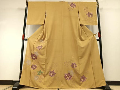 平和屋着物●訪問着　駒刺繍　舞葉文　暈し染め　金彩　正絹　逸品　AABH0639fy