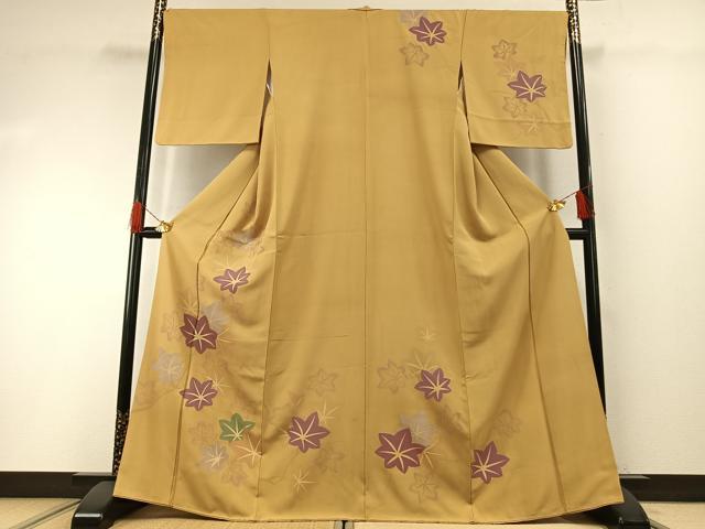 平和屋着物●訪問着　駒刺繍　舞葉文　暈し染め　金彩　正絹　逸品　AABH0639fy