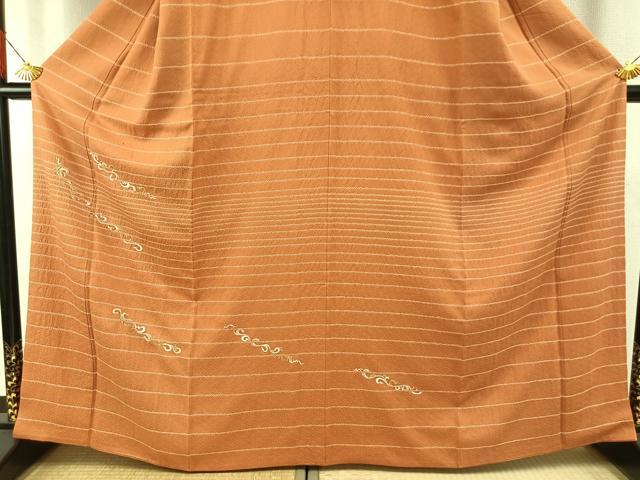 平和屋着物●訪問着　絞り　手刺繍　唐草文　金糸　大丸扱い　正絹　逸品　AABH0640fy