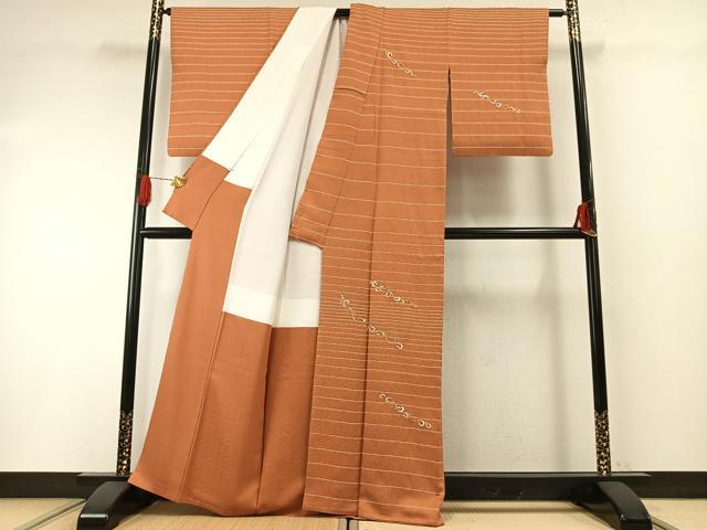 平和屋着物●訪問着　絞り　手刺繍　唐草文　金糸　大丸扱い　正絹　逸品　AABH0640fy