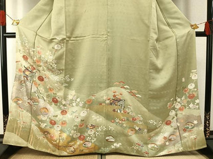 平和屋着物●訪問着　友禅　作家物　御所車花文　金銀彩　正絹　逸品　AABH0641fy