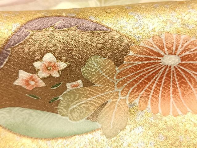 平和屋着物●訪問着　友禅　作家物　御所車花文　金銀彩　正絹　逸品　AABH0641fy