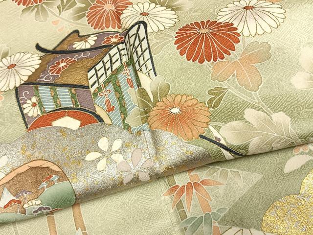 平和屋着物●訪問着　友禅　作家物　御所車花文　金銀彩　正絹　逸品　AABH0641fy
