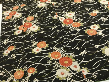 平和屋着物●上質な小紋　草花文　黒地　正絹　逸品　未使用　AABH0643fy