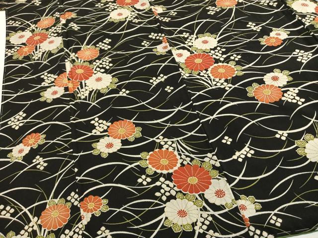 平和屋着物●上質な小紋　草花文　黒地　正絹　逸品　未使用　AABH0643fy