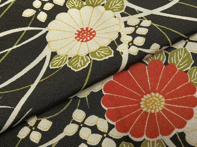 平和屋着物●上質な小紋　草花文　黒地　正絹　逸品　未使用　AABH0643fy