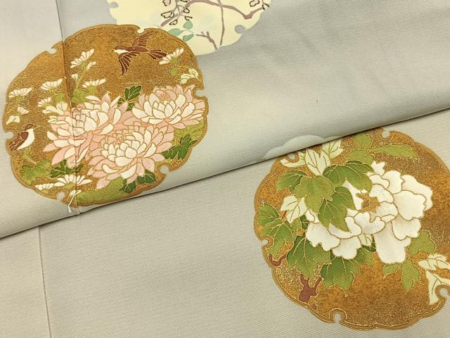 平和屋着物●訪問着　雪輪花鳥文　暈し染め　金彩　正絹　逸品　AABH0645fy