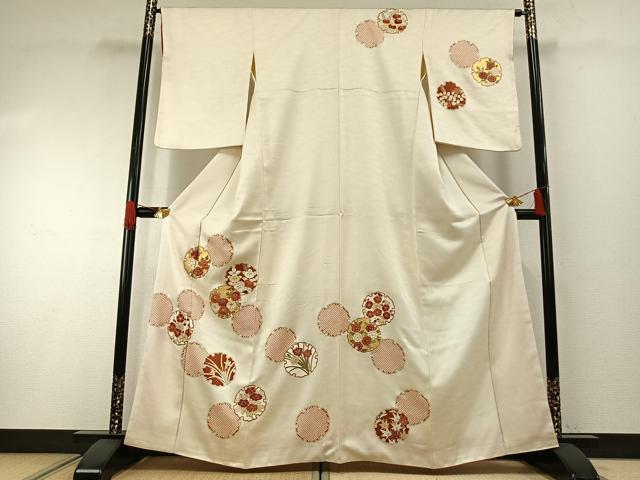 平和屋着物●訪問着　友禅　駒刺繍　雪輪花文　金彩　正絹　逸品　AABH0646fy
