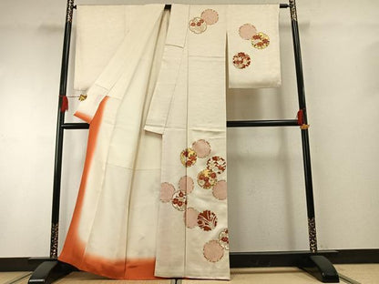 平和屋着物●訪問着　友禅　駒刺繍　雪輪花文　金彩　正絹　逸品　AABH0646fy