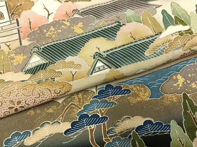 平和屋着物●豪華黒留袖　友禅　作家物　風景松文　暈し染め　金彩　正絹　逸品　AABH0650fy