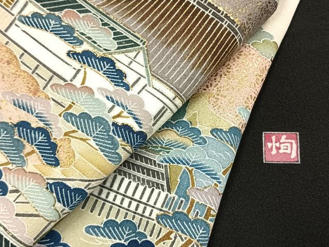 平和屋着物●豪華黒留袖　友禅　作家物　風景松文　暈し染め　金彩　正絹　逸品　AABH0650fy