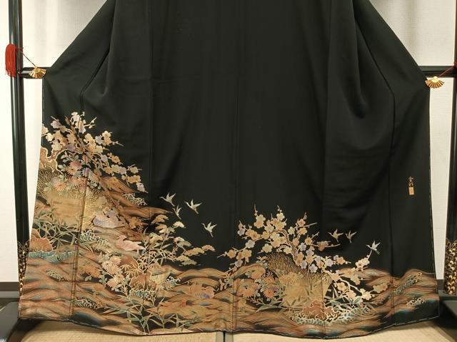 平和屋着物●豪華黒留袖　作家物　花鳥文　金彩　正絹　逸品　未使用　AABH0651fy