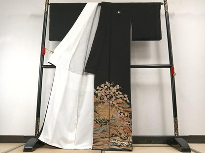 平和屋着物●豪華黒留袖　作家物　花鳥文　金彩　正絹　逸品　未使用　AABH0651fy