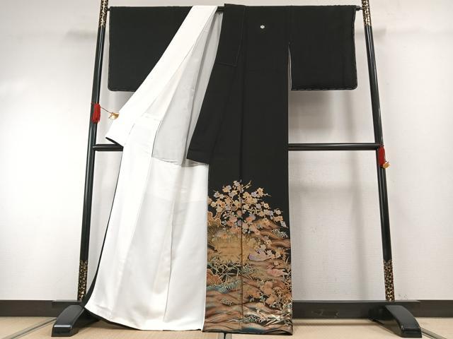 平和屋着物●豪華黒留袖　作家物　花鳥文　金彩　正絹　逸品　未使用　AABH0651fy