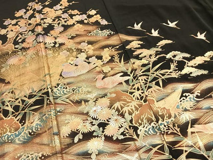平和屋着物●豪華黒留袖　作家物　花鳥文　金彩　正絹　逸品　未使用　AABH0651fy