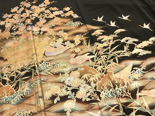平和屋着物●豪華黒留袖　作家物　花鳥文　金彩　正絹　逸品　未使用　AABH0651fy