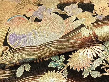 平和屋着物●豪華黒留袖　作家物　花鳥文　金彩　正絹　逸品　未使用　AABH0651fy
