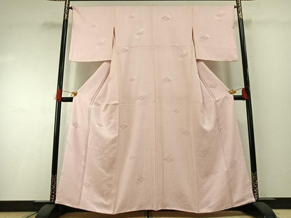 平和屋着物●上質な色無地　花菱地紋　薄桜色　正絹　逸品　未使用　AABH0656fy