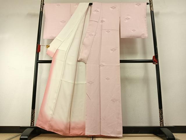平和屋着物●上質な色無地　花菱地紋　薄桜色　正絹　逸品　未使用　AABH0656fy