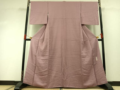 平和屋着物●本加賀友禅作家　毎田仁郎　色無地　草花地紋　薄柿色　正絹　逸品　AABH0660fy