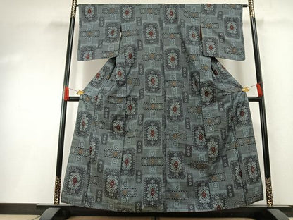 平和屋着物●本場大島紬　割り込み絣　正絹　逸品　AABH0661fy