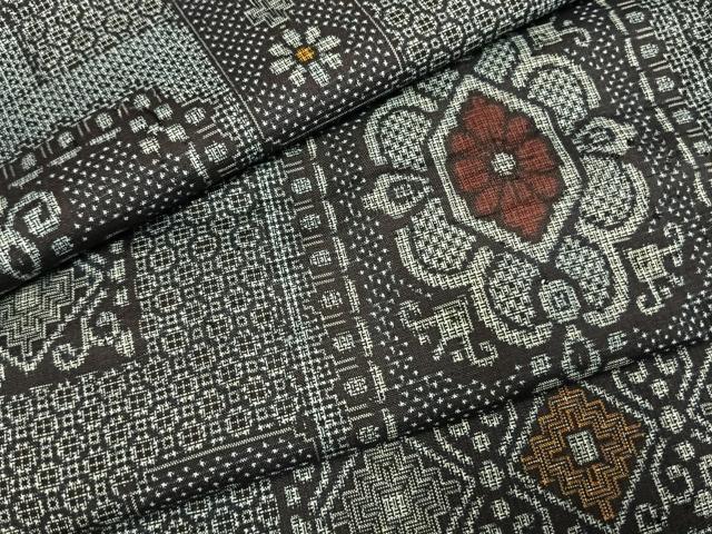 平和屋着物●本場大島紬　割り込み絣　正絹　逸品　AABH0661fy