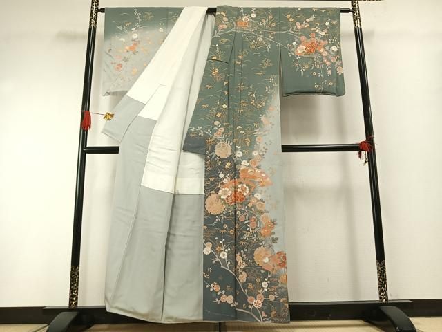 平和屋着物●十日町友禅作家　松雨　訪問着　扇面雪輪花文　暈し染め　金銀彩　正絹　逸品　AABH0663fy 平和屋着物○十日町友禅作家 松雨 訪問着 扇面雪輪花文 暈