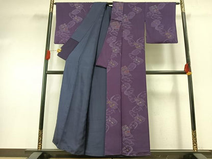 平和屋着物●お召　能面　金銀糸　正絹　逸品　AABH0668fy