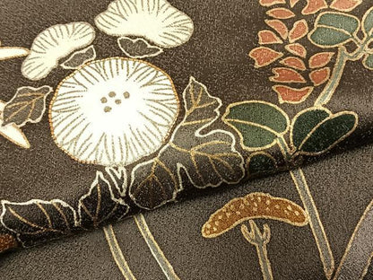 平和屋着物●訪問着　駒刺繍　草花文　金銀彩　正絹　逸品　未使用　AABH0670fy