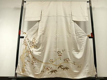 平和屋着物●豪華色留袖　駒刺繍　枝花文　金彩　正絹　逸品　AABH0671fy