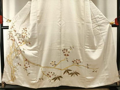 平和屋着物●豪華色留袖　駒刺繍　枝花文　金彩　正絹　逸品　AABH0671fy