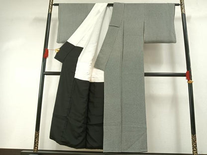 平和屋着物●寺山存男　江戸小紋　万筋　灰色×白色　正絹　逸品　AABH0680fy
