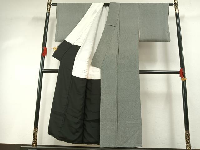 平和屋着物●寺山存男　江戸小紋　万筋　灰色×白色　正絹　逸品　AABH0680fy