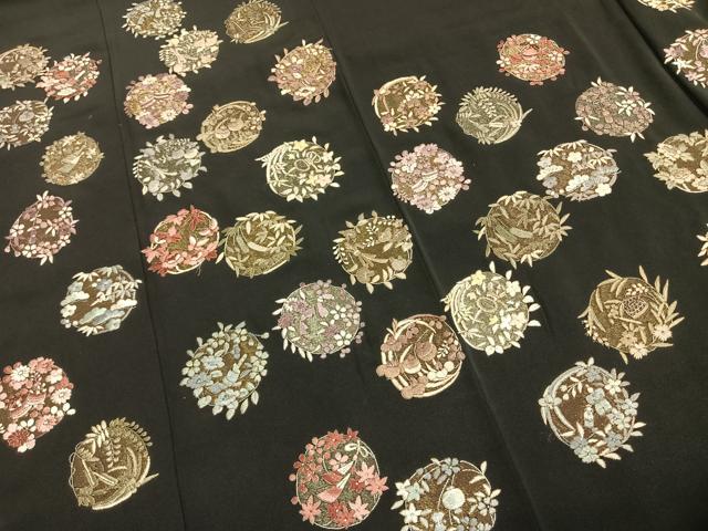 平和屋着物○訪問着 総刺繍 花丸文 黒地 金銀糸 銀座秀粋