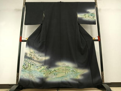 平和屋着物●訪問着　手描き　風景枝花文　暈し染め　正絹　逸品　AABH0692fy