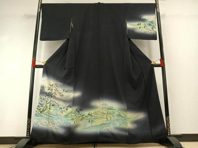 平和屋着物●訪問着　手描き　風景枝花文　暈し染め　正絹　逸品　AABH0692fy