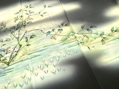 平和屋着物●訪問着　手描き　風景枝花文　暈し染め　正絹　逸品　AABH0692fy