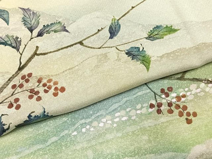 平和屋着物●訪問着　手描き　風景枝花文　暈し染め　正絹　逸品　AABH0692fy