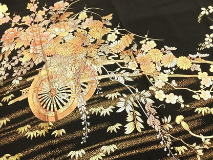 平和屋着物●金彩友禅　卓越技能者・名工・和田光正　黒留袖　片輪車花文　金銀彩　正絹　逸品　AABH0693fy