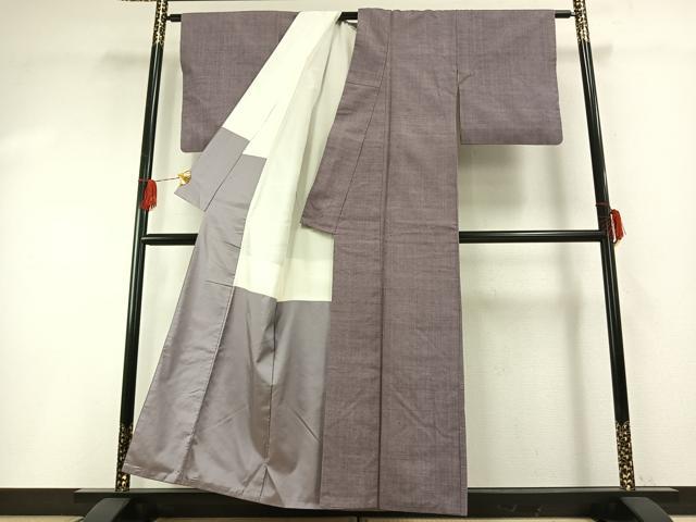 平和屋着物●結城紬　色無地　鳩羽鼠色　正絹　逸品　AABH0700fy