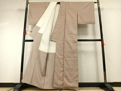 平和屋着物●結城紬　色無地　灰梅色　正絹　逸品　AABH0702fy