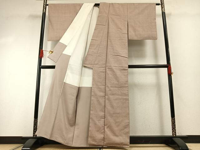 平和屋着物●結城紬　色無地　灰梅色　正絹　逸品　AABH0702fy