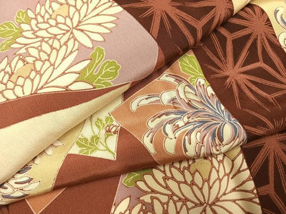 平和屋着物●長襦袢　無双仕立て　色紙重ね花文　正絹　逸品　未使用　AABH0705fy