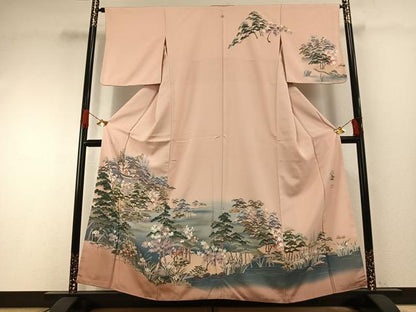 平和屋着物●高級染元　粋峰　林芳夫　京加賀友禅　訪問着　松竹梅　風景文　暈し染め　正絹　逸品　AABH0709fy