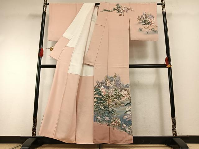 平和屋着物●高級染元　粋峰　林芳夫　京加賀友禅　訪問着　松竹梅　風景文　暈し染め　正絹　逸品　AABH0709fy