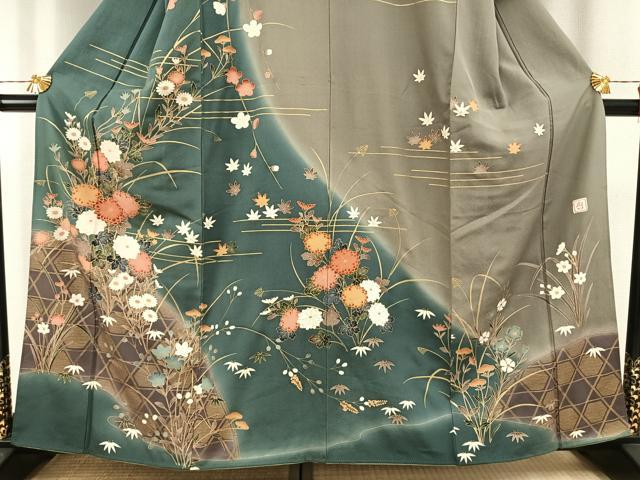 平和屋着物●訪問着　作家物　草花文　暈し染め　金彩　正絹　逸品　AABH0715fy