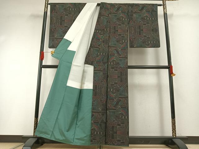 平和屋着物●本場大島紬　カタス7マルキ　幾何学文様　正絹　逸品　AABH0720fy