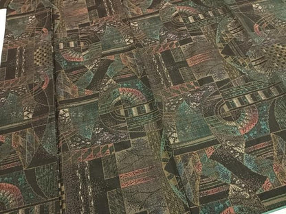 平和屋着物●本場大島紬　カタス7マルキ　幾何学文様　正絹　逸品　AABH0720fy