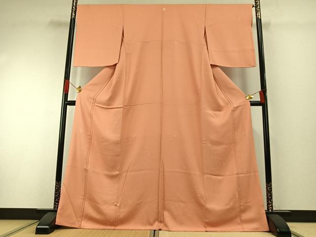 平和屋着物●上質な色無地　草花地紋　深支子色　正絹　逸品　AABH0721fy